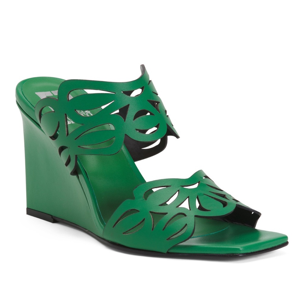 Italian Designer Wedge Sandals with Intricate Cut-Outs - Vibrant Green- Size 39